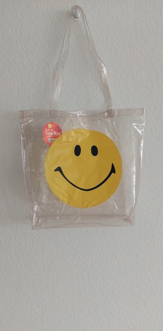 Clear Multiuse Tote Bag with Yellow Smiley Face -NWT